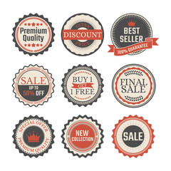 Fototapeta na wymiar Retro vintage discount sale stickers and labels for promotions.