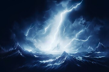 Naklejka na ściany i meble sea storm lightning ocean wallpaper background