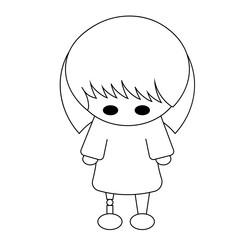 Cartoon cute Asian girl with prosthetic leg in black and white