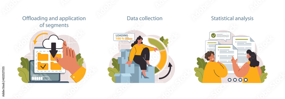 Poster predictive analytics set. process of using data to forecast future outcome.