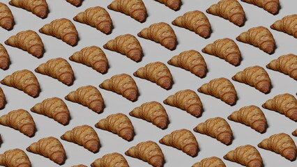 Fresh baked croissants, top view. Breakfast bun food croissant isolate. 3d render