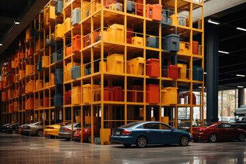 Fototapeta premium Many car in Luxury garage. Car lot or parking lot. Generative AI