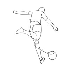 Continuous line drawing of person kicking a ball football