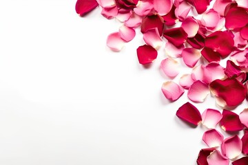 Fototapeta na wymiar Red rose petals on a white background, a symbol of love and romance.
