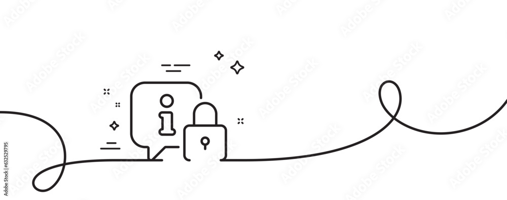 Poster lock line icon. continuous one line with curl. protected information sign. padlock with info speech 