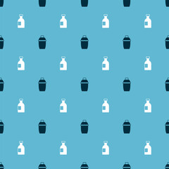Set Cocktail shaker and Glass bottle of vodka on seamless pattern. Vector