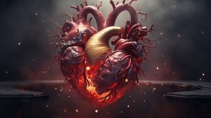 Heart in two pieces, abstract, realistic, high quality, copy space, 16:9