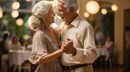 A senior couple participating in a community dance class Generative AI