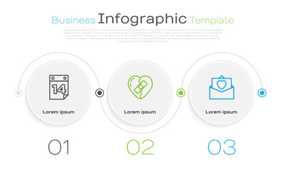 Set line Calendar with February 14, Healed broken heart and Envelope Valentine. Business infographic template. Vector