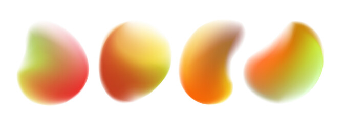 Set of autumn blurred liquid shapes. Autumnal color gradients. Fluid dynamic elements for fall season creative graphic design. Vector illustration.