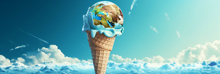 earth globe in an ice cream cone - obrazy, fototapety, plakaty