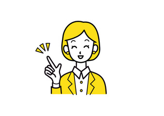 笑顔でポイントを説明する女性