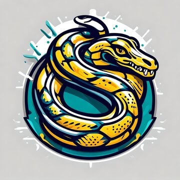 An abstract logo for a business or sports team featuring a caricature of a snake that is suitable for a t-shirt graphic.