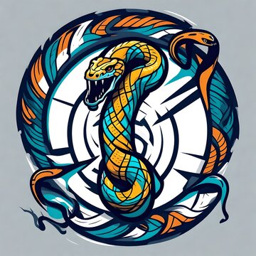 An abstract logo for a business or sports team featuring a caricature of a snake that is suitable for a t-shirt graphic.