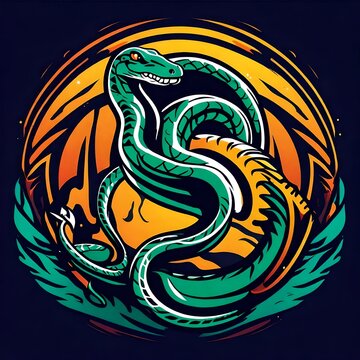 An abstract logo for a business or sports team featuring a caricature of a snake that is suitable for a t-shirt graphic.