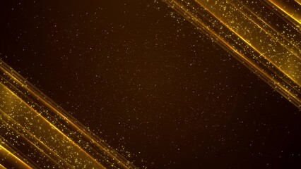 4K Gold particles abstract background with shining golden floor stars dust particles. glittering fly in space on black background. awards ceremony, nightclub entertainment, fashion show festive events - Powered by Adobe