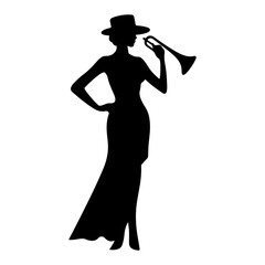 girl musician playing clarinet trumpet instrument silhoutte
