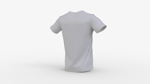 White realistic t-shirt mockup isolated on solid background Men's clothing template with empty space for design brand presentation 3d rendering image isometric left back side view