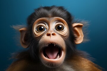 Energetic and Bewildered Monkey with Enlarged Eyes. Generative AI