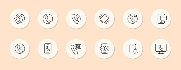 Call line icon. Phone, communication, message, network, smartphone, message. Pastel color background. Vector line icon