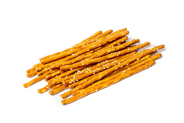 Bread Sticks, Pretzel Straws, Sesame Grissini, Pretzels Snack with Sesame Seeds, Long Rusks