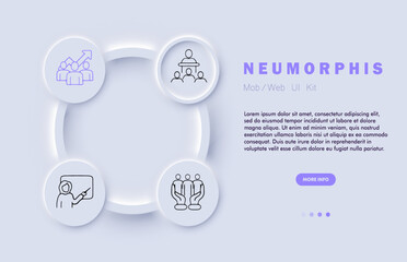 Teamwork line icon. Team, board, training, public speaking, arrow. Neomorphism style. Vector line icon