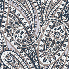 fashion fabric with paisley floral ornament seamless vector pattern 