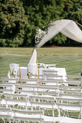 Outdoor wedding ceremony
 Bride and groom wedding ceremony
 Outdoor park wedding ritual
 Decoration of the festive day