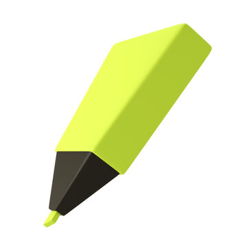 3d Yellow Highlighter Marker Icon For School Office. Stationery Important Message Symbol Illustration Rendering Editable Isolated