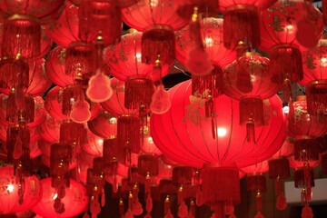 Red Chinese lantern in Chinatown temple, Bangkok - 632537760