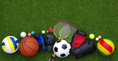 sport equipment on green grass