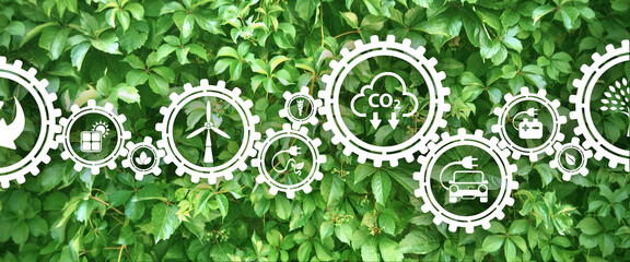 reducing CO2 emissions to stop climate change. green energy background	