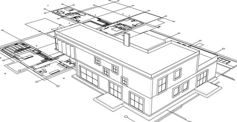 modern residential architecture plan 3d illustration © Svjatoslav