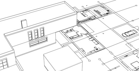 modern residential architecture plan 3d illustration © Svjatoslav
