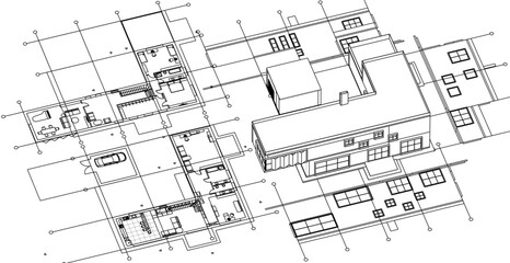 modern residential architecture plan 3d illustration © Svjatoslav
