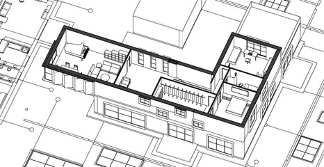 modern residential architecture plan 3d illustration © Svjatoslav