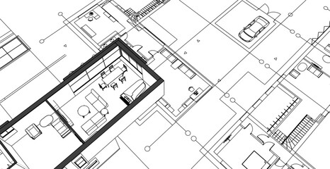 modern residential architecture plan 3d illustration © Svjatoslav