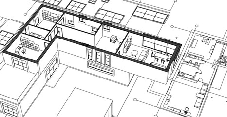 modern residential architecture plan 3d illustration © Svjatoslav