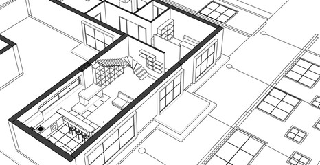 modern residential architecture plan 3d illustration © Svjatoslav