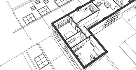 modern residential architecture plan 3d illustration © Svjatoslav
