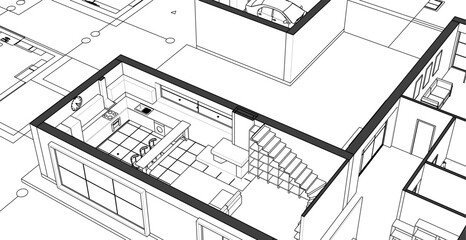 modern residential architecture plan 3d illustration © Svjatoslav