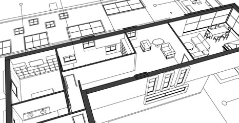 modern residential architecture plan 3d illustration © Svjatoslav