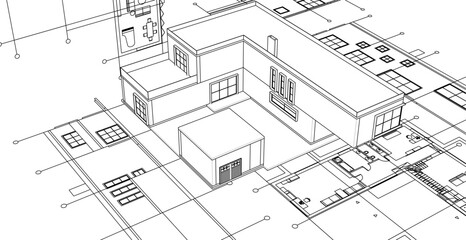 modern residential architecture plan 3d illustration © Svjatoslav