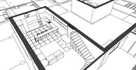 modern residential architecture plan 3d illustration © Svjatoslav