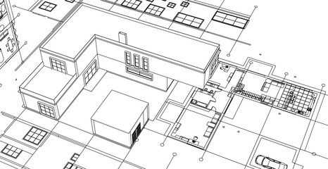 modern residential architecture plan 3d illustration © Svjatoslav