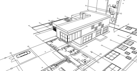 modern residential architecture plan 3d illustration © Svjatoslav
