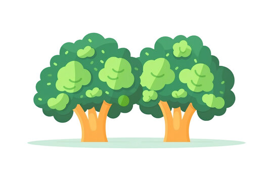 trees in flat 2d cartoon style isolated on transparent background