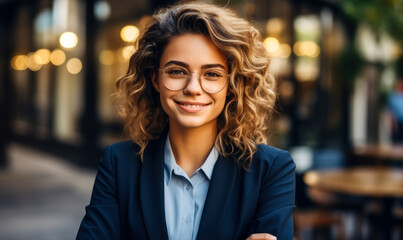 Happy Businesswoman: Young Professional Woman Smiling on Street