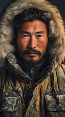 Portrait of an Inuit wearing a traditional parka