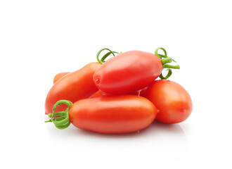 Fresh ripe organic red tomatoes isolated on white background side view     